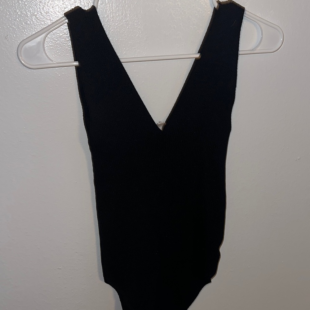 V neck black bodysuit